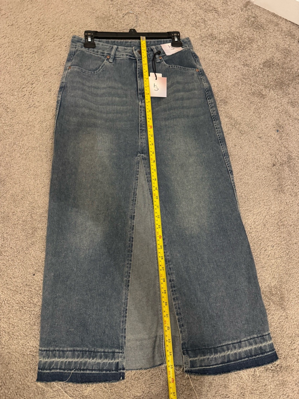 Happily Grey Blue Denim Front-Slit Maxi Skirt Size 3/25 - Picture 3 of 9